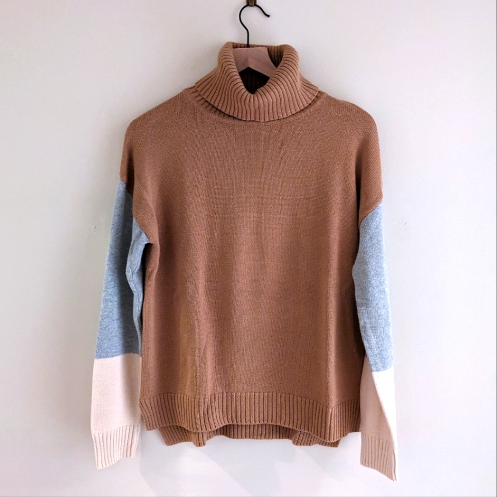 Tularosa Edina Sweater in Multi - Brown, Gray, Cream Colorblock Turtleneck